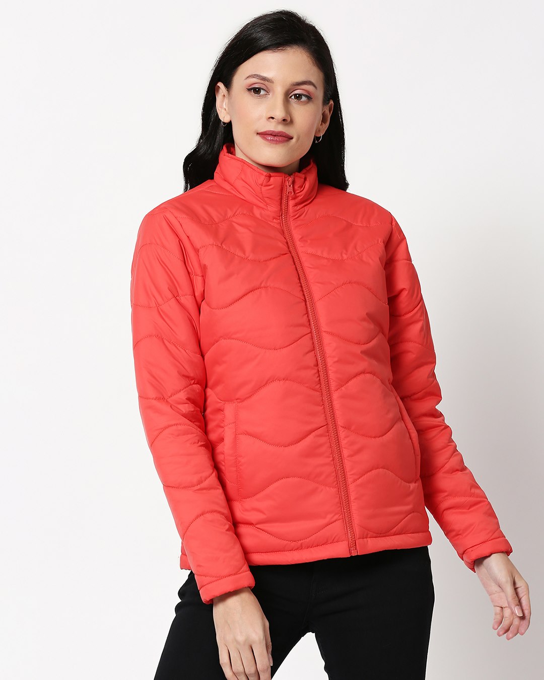 Shop Women's Orange Relaxed Fit Puffer Jacket-Back