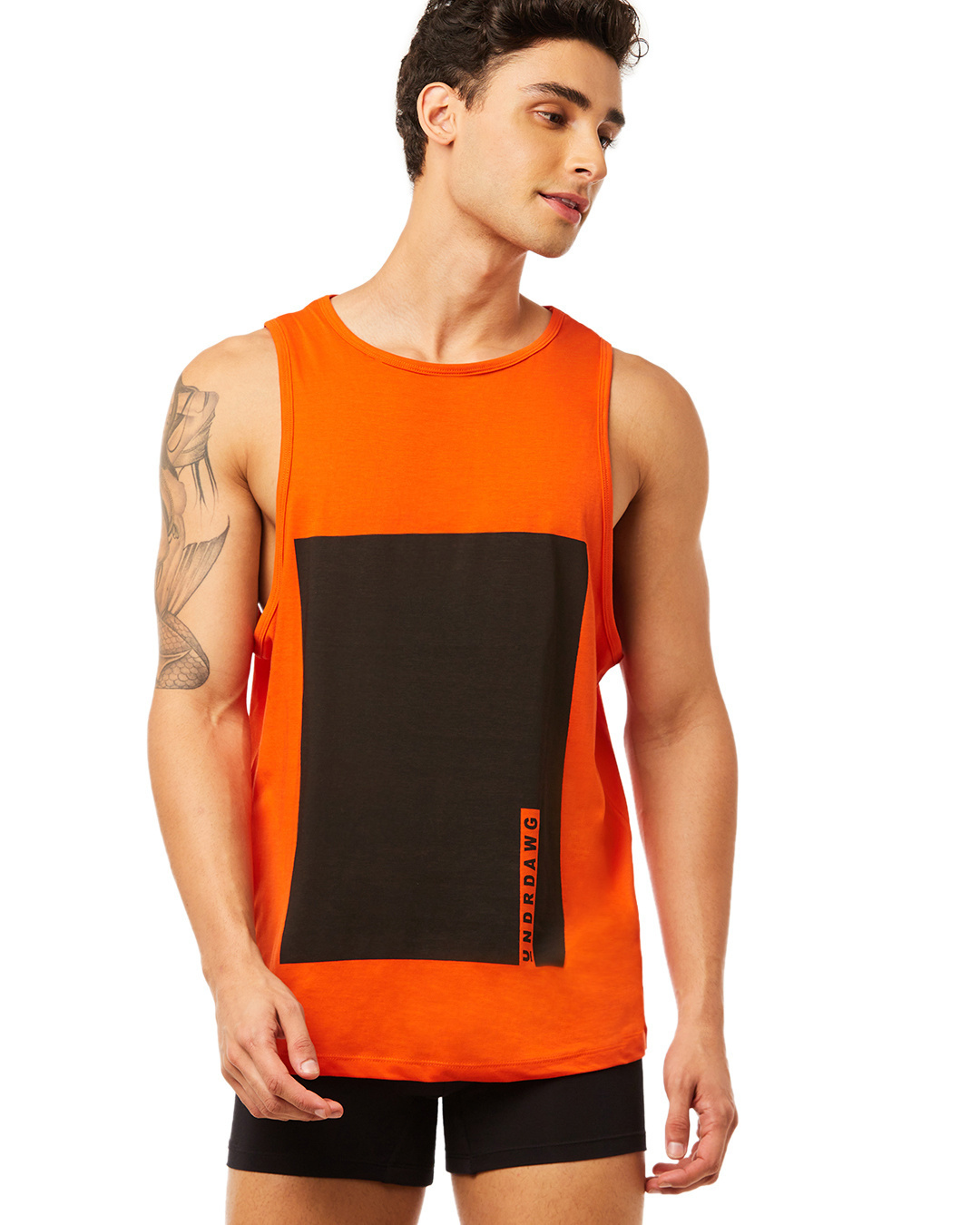 Shop Men's Orange & Black Color Block Relaxed Fit Vest-Back