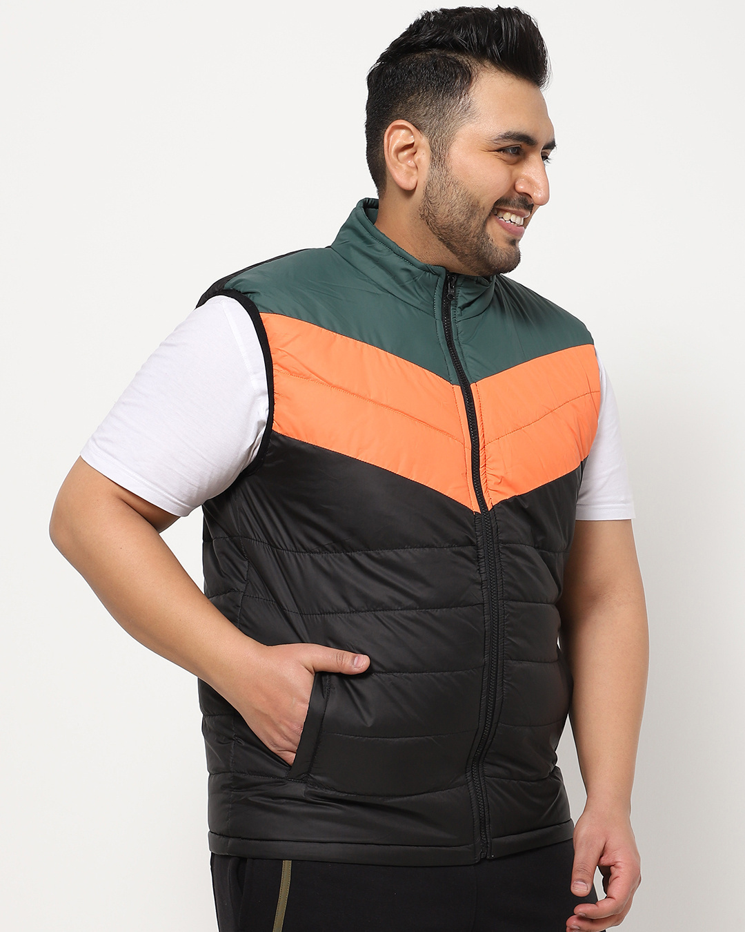 Shop Men's Multicolor Color Block Plus Size Puffer Jacket-Back