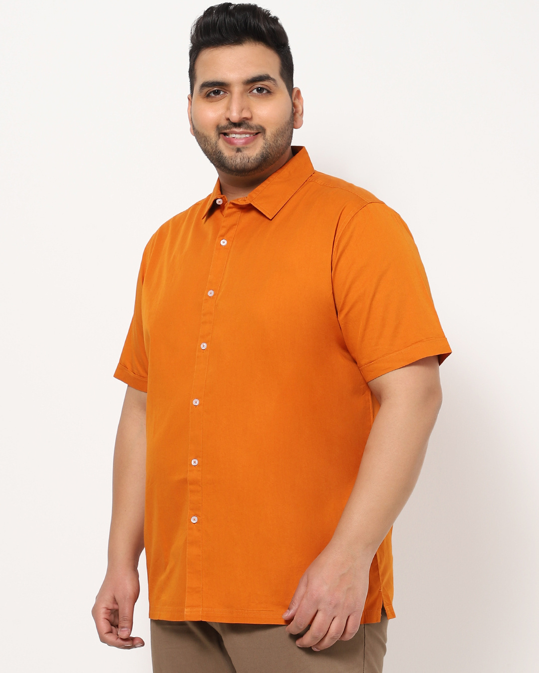 Shop Orange Plus Size Solid Half Sleeve Shirt-Back