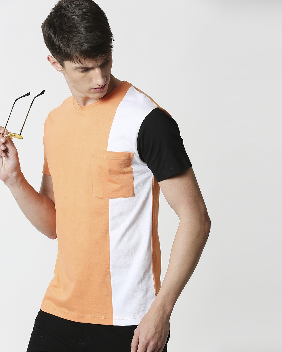 Shop Orange Rush Colorblock Half Sleeves T-Shirt-Back