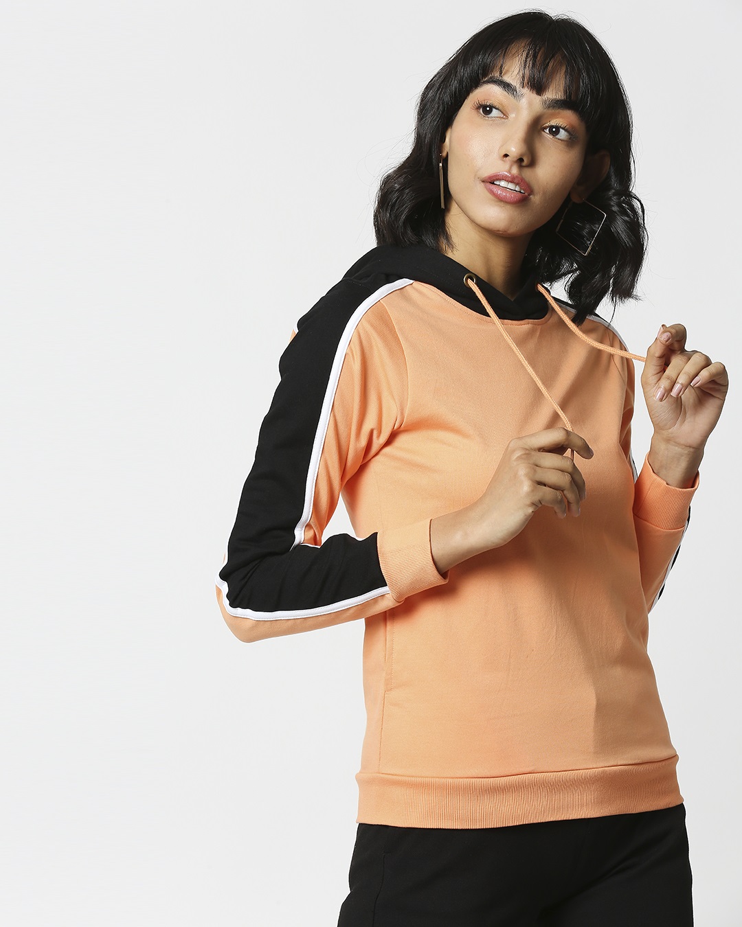 Shop Women's Orange & Black Stripe Hoodies-Back