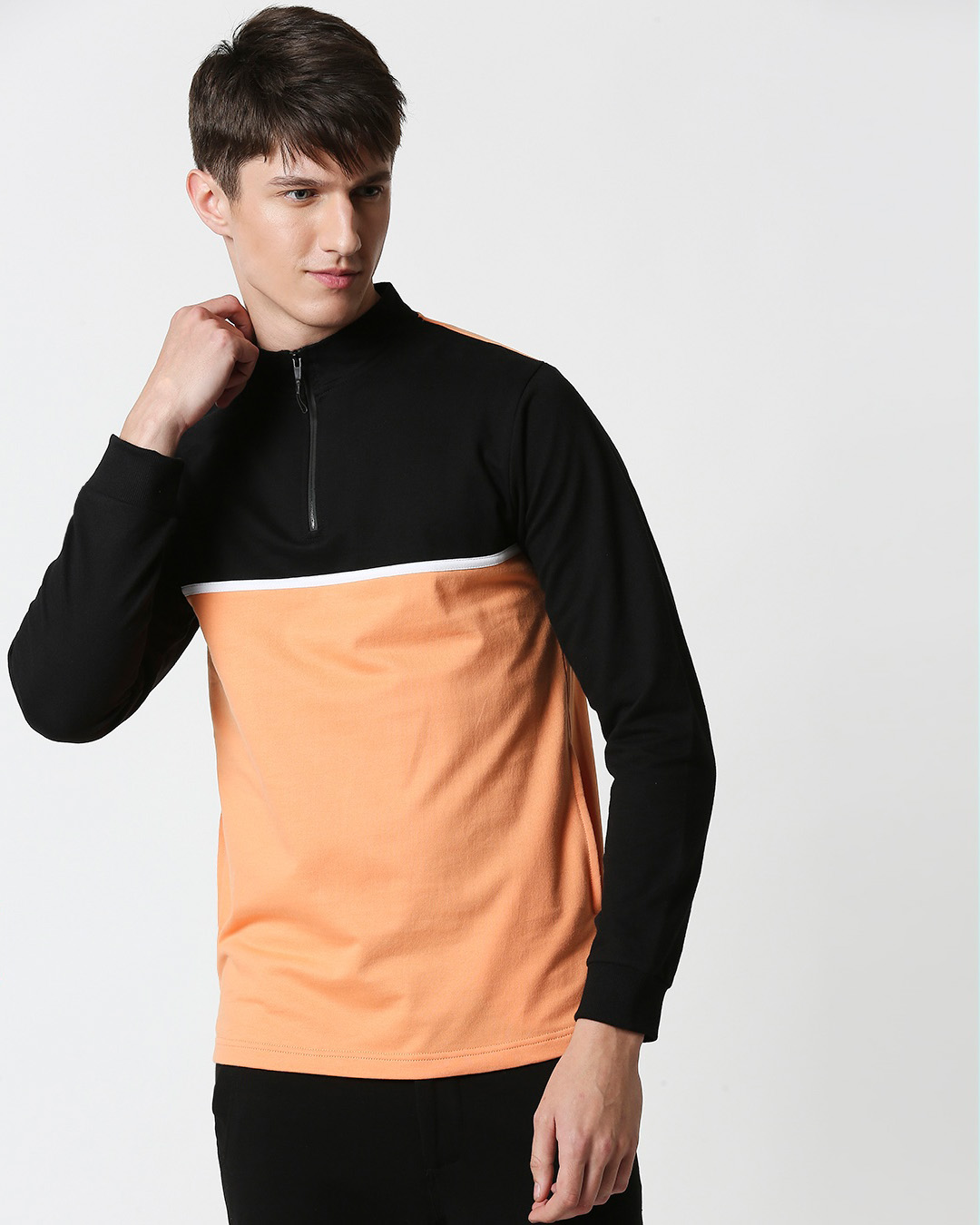 Shop Orange Rush Turtle Neck Zipper Fleece Sweatshirt-Back