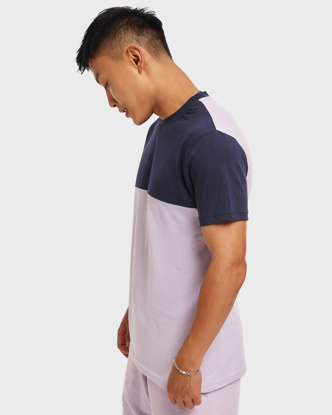 Shop Men's Blue & Orchid Petal Color Block Plus Size T-shirt-Back