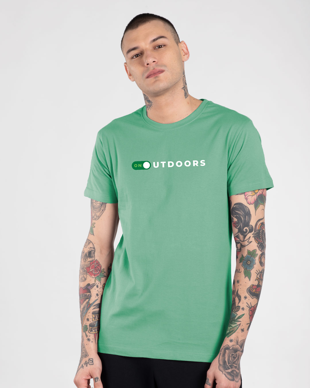 

Outdoors ON Half Sleeve T-Shirt Jade Green Men' Printed T-Shirts Bewakoof.com