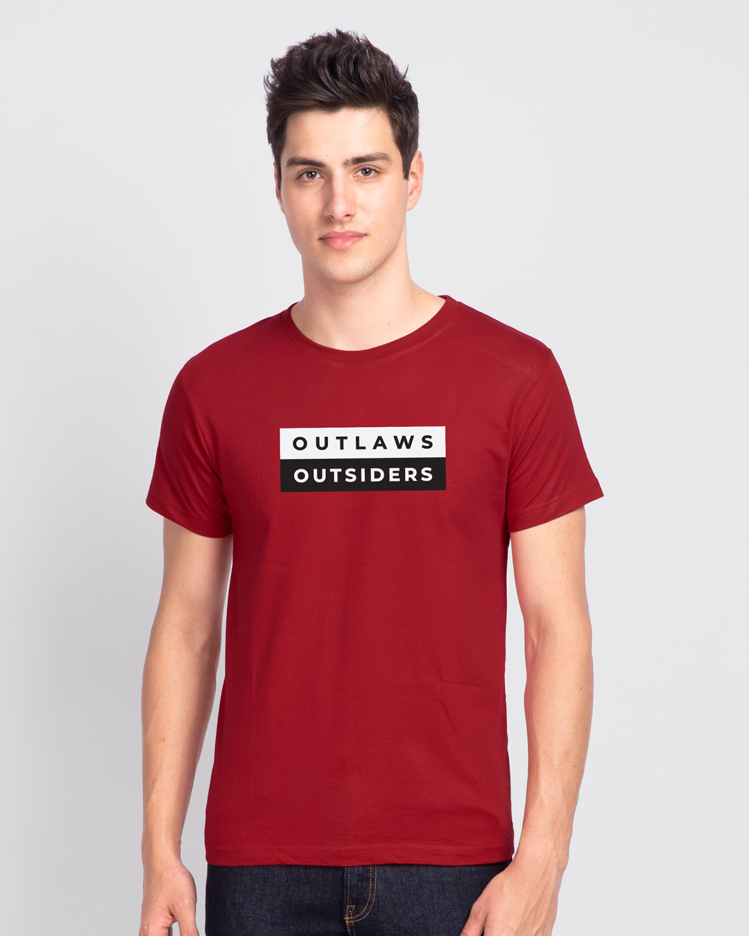 Shop Outlaws & Outsiders Half Sleeve T-Shirt Bold Red-Back