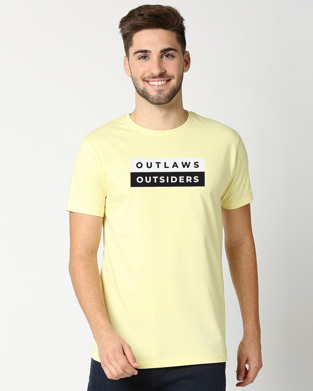 Shop Outlaws & Outsiders Half Sleeve T-Shirt Vax Yellow-Back