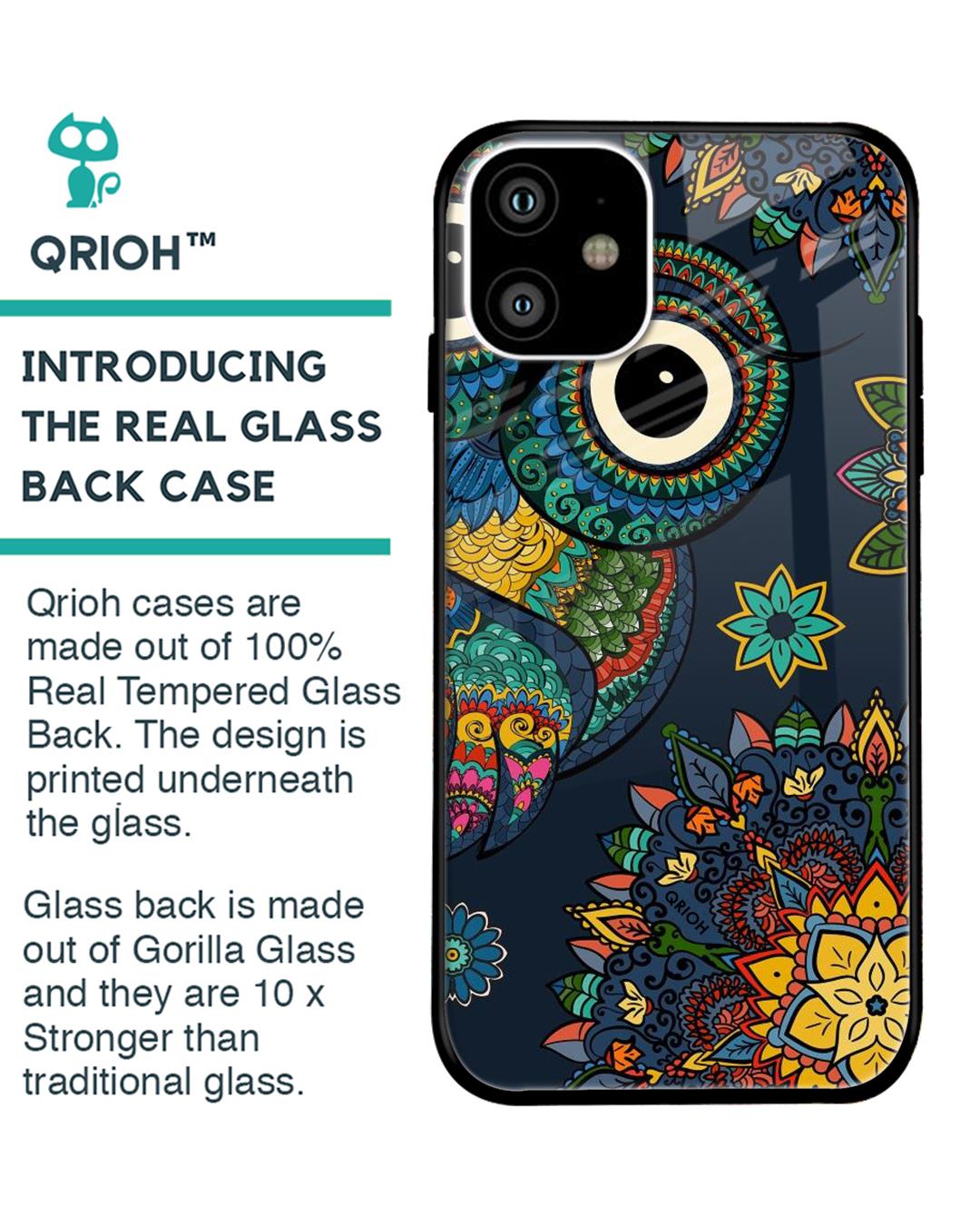 Shop Owl Art Printed Premium Glass Cover For iPhone 11 (Impact Resistant, Matte Finish)-Back