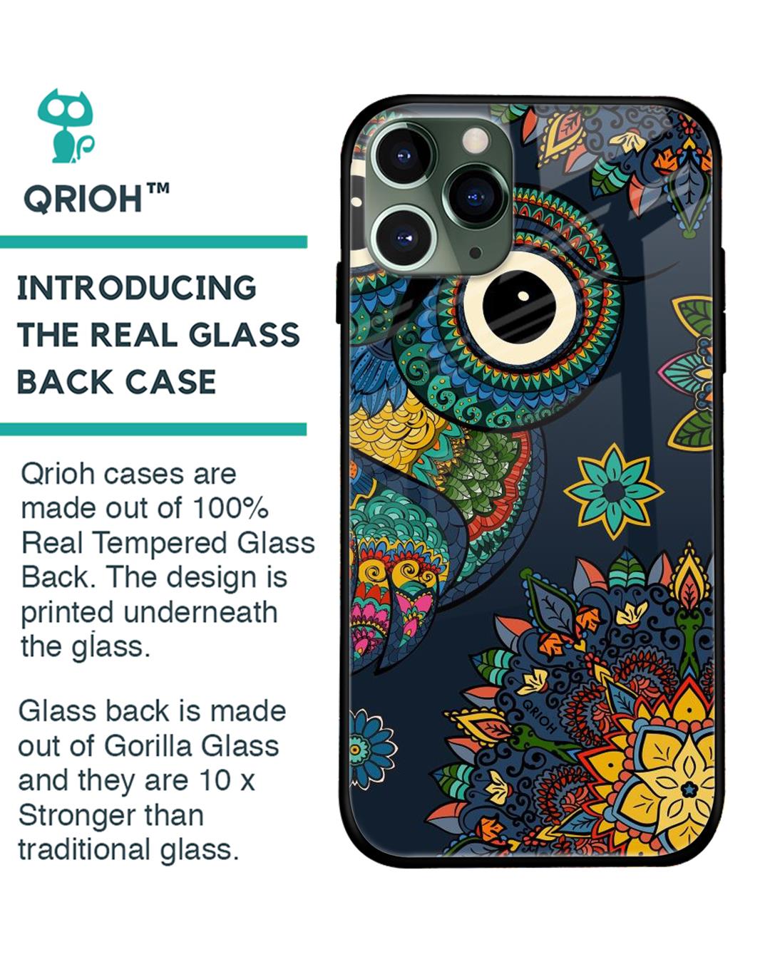 Shop Owl Art Printed Premium Glass Cover For iPhone 11 Pro Max (Impact Resistant, Matte Finish)-Back