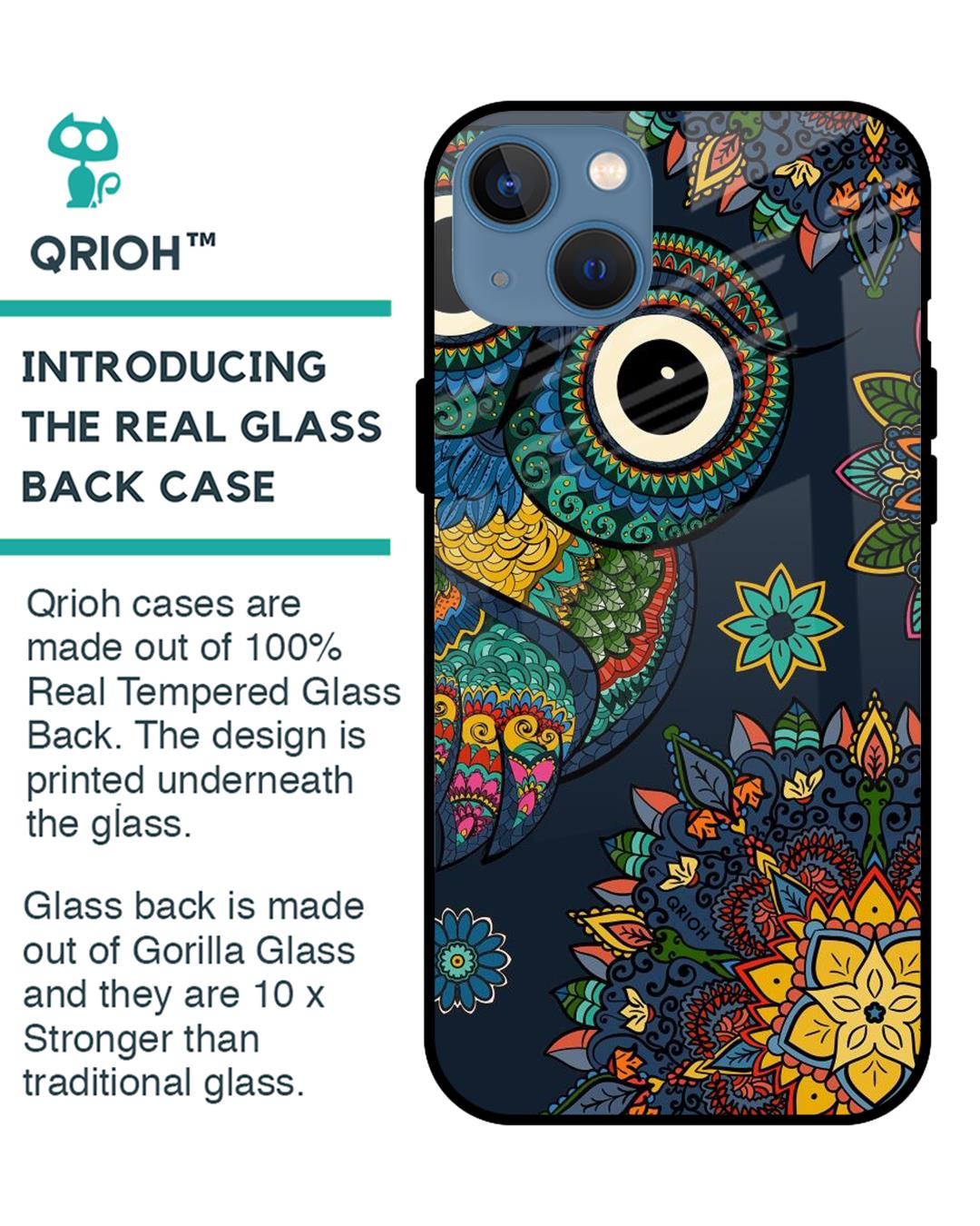 Shop Owl Art Printed Premium Glass Cover For iPhone 13 mini (Impact Resistant, Matte Finish)-Back
