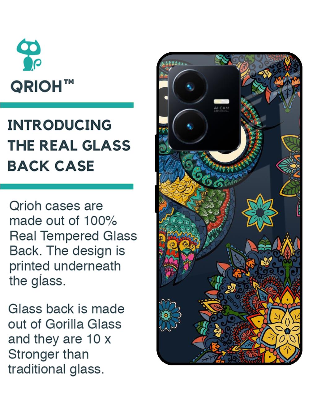 Shop Owl Art Printed Premium Glass Case for Vivo Y22 (Shock Proof,Scratch Resistant)-Back