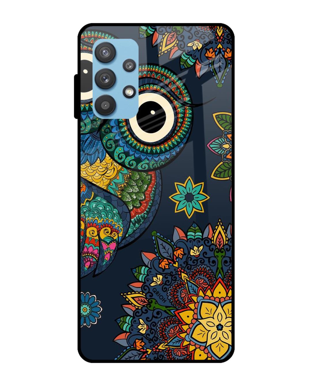 Shop Owl Art Printed Premium Glass Cover For  A32(Impact Resistant, Matte Finish)-Back