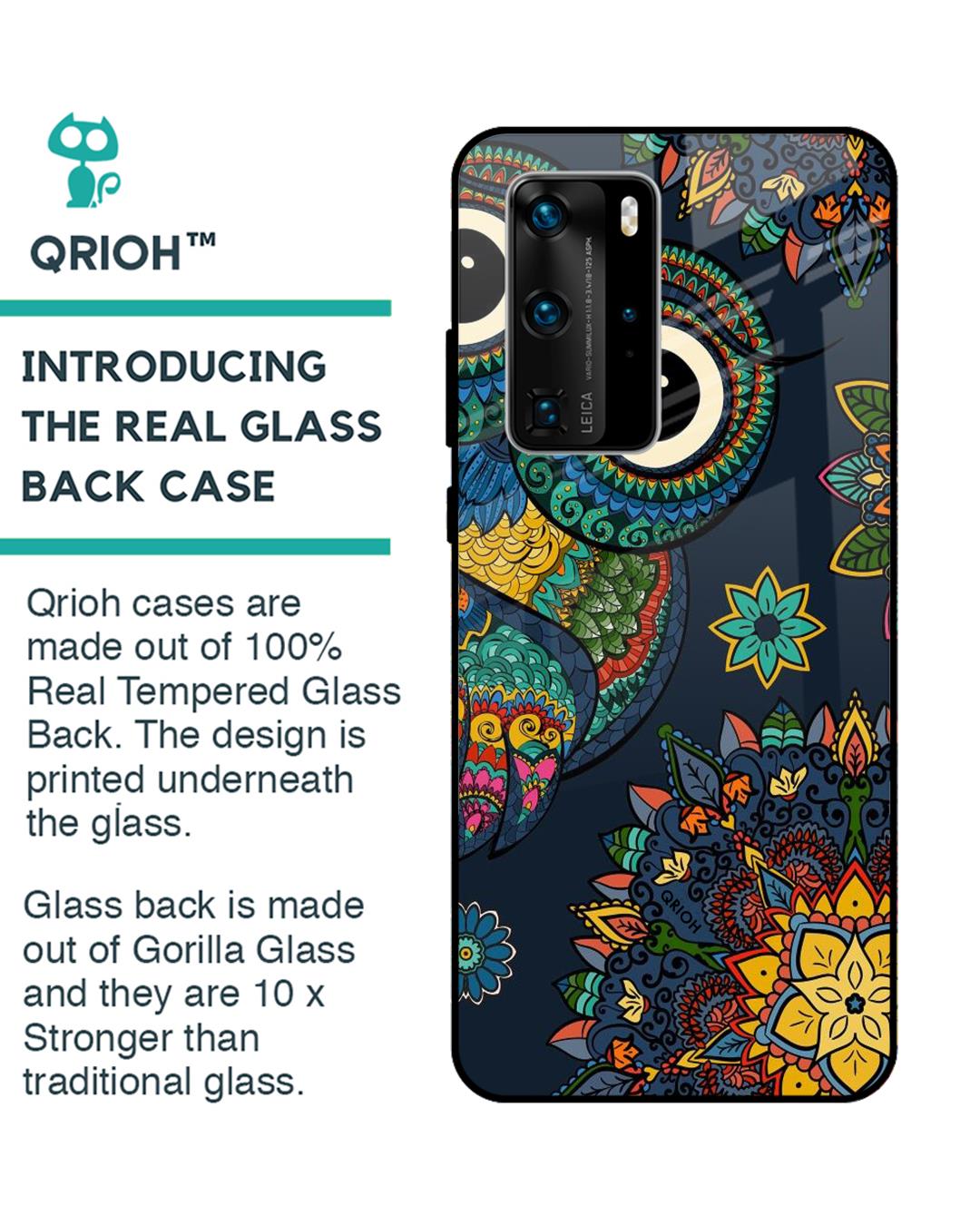 Shop Owl Art Printed Premium Glass Cover For Huawei P40 Pro (Impact Resistant, Matte Finish)-Back