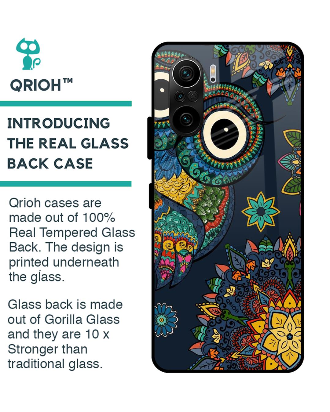 Shop Owl Art Printed Premium Glass Cover For Mi 11X (Impact Resistant, Matte Finish)-Back