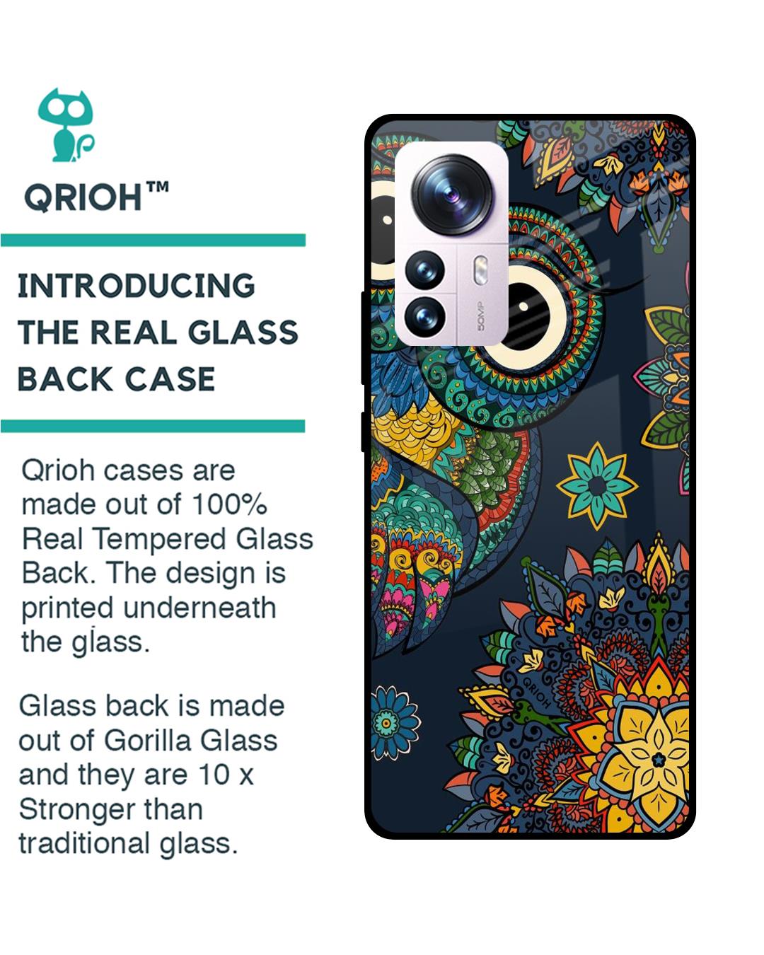 Shop Owl Art Printed Premium Glass Cover For Mi 12 Pro 5G (Impact Resistant, Matte Finish)-Back