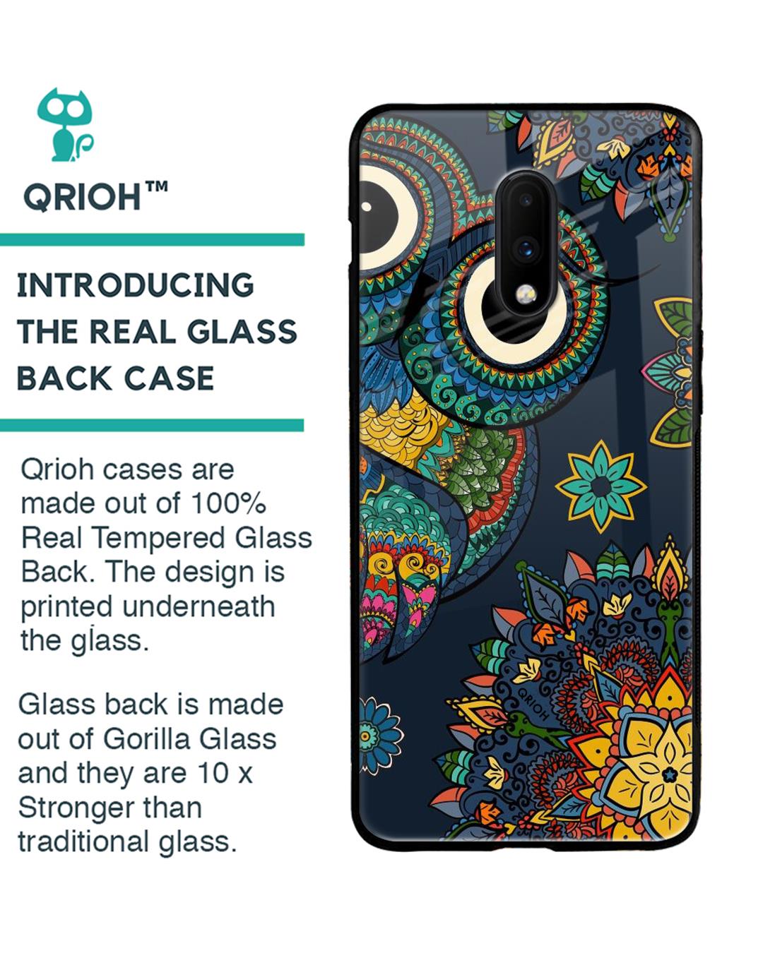 Shop Owl Art Printed Premium Glass Cover For OnePlus 7 (Impact Resistant, Matte Finish)-Back