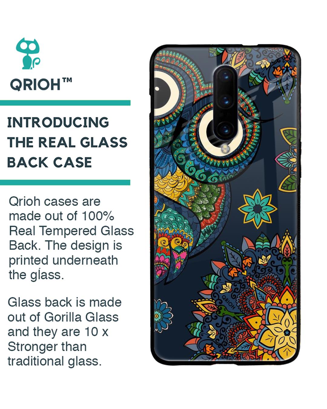 Shop Owl Art Printed Premium Glass Cover For OnePlus 7 Pro (Impact Resistant, Matte Finish)-Back