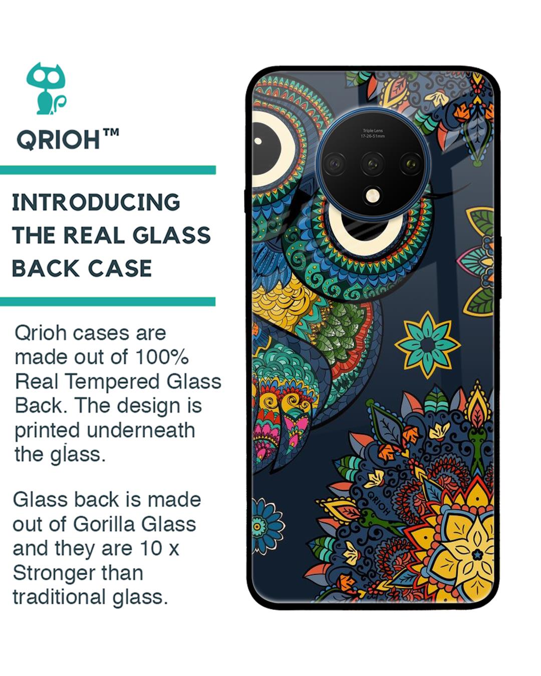 Shop Owl Art Printed Premium Glass Cover For OnePlus 7T (Impact Resistant, Matte Finish)-Back