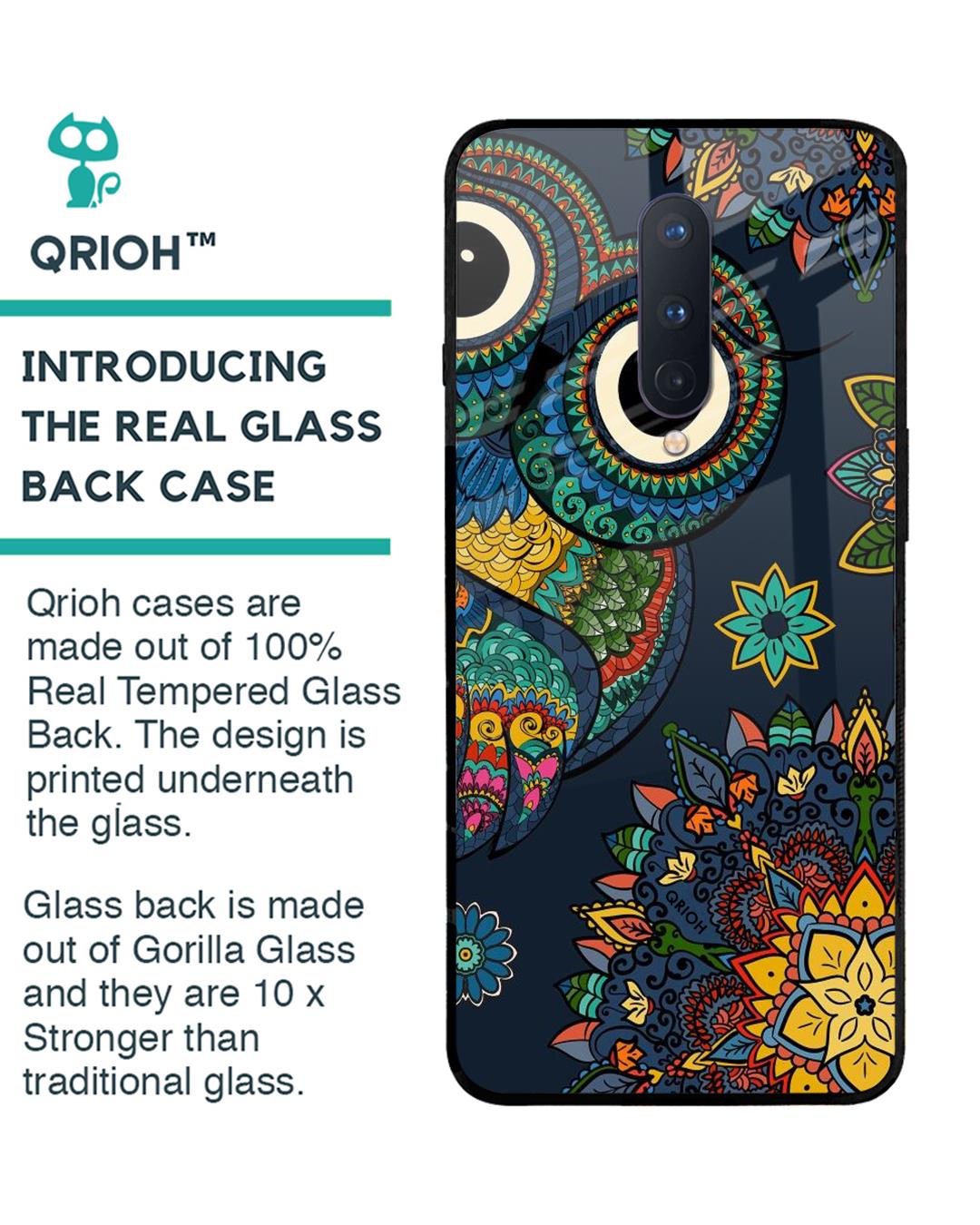 Shop Owl Art Printed Premium Glass Cover For OnePlus 8 (Impact Resistant, Matte Finish)-Back