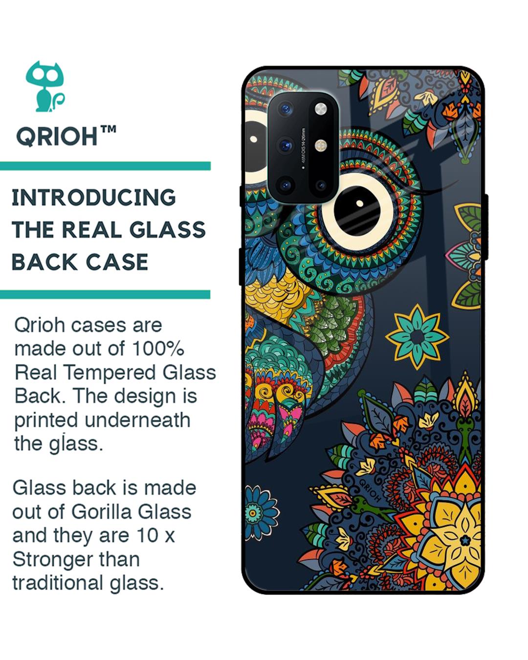 Shop Owl Art Printed Premium Glass Cover For OnePlus 8T (Impact Resistant, Matte Finish)-Back
