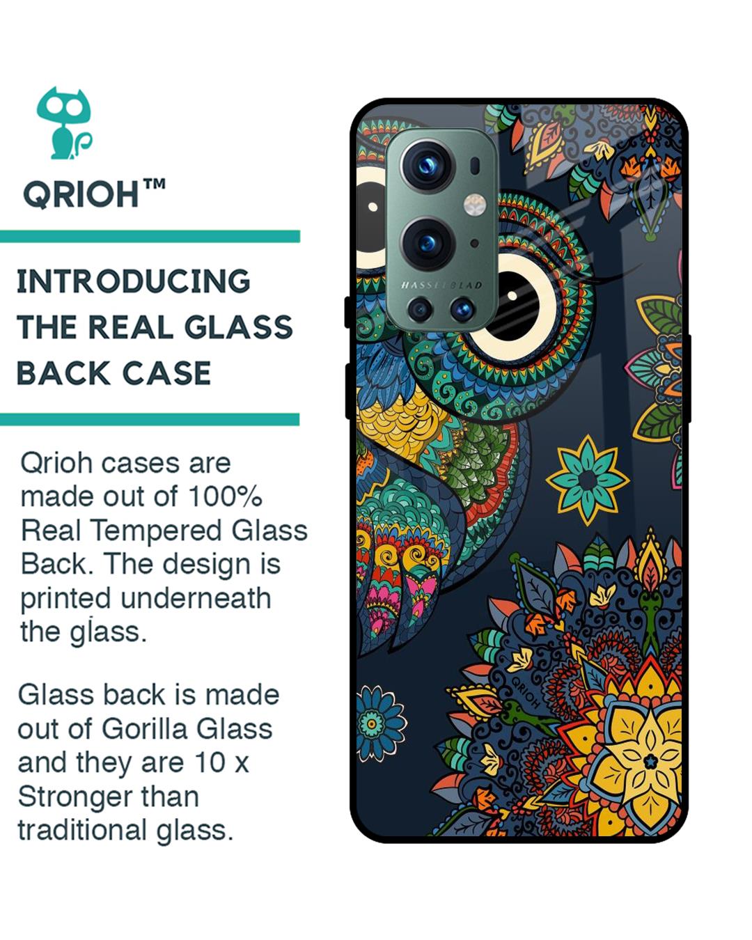 Shop Owl Art Printed Premium Glass Cover For OnePlus 9 Pro (Impact Resistant, Matte Finish)-Back