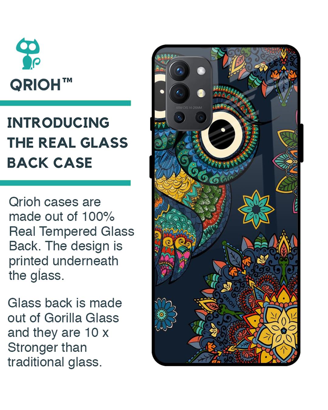 Shop Owl Art Printed Premium Glass Cover For OnePlus 9R (Impact Resistant, Matte Finish)-Back