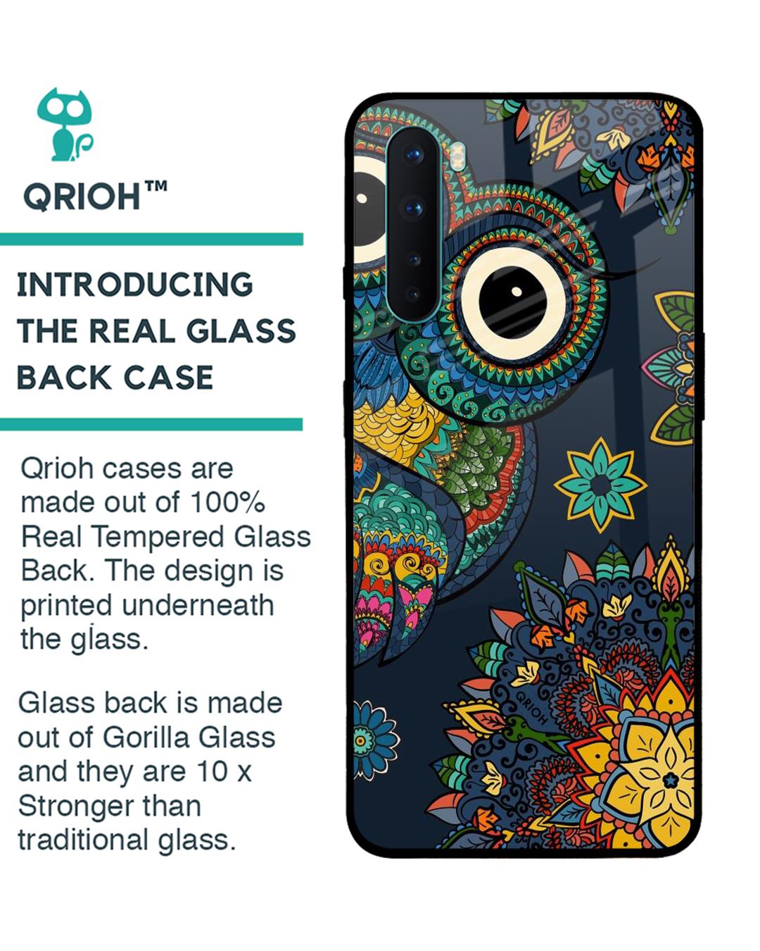 Shop Owl Art Printed Premium Glass Cover For OnePlus Nord (Impact Resistant, Matte Finish)-Back