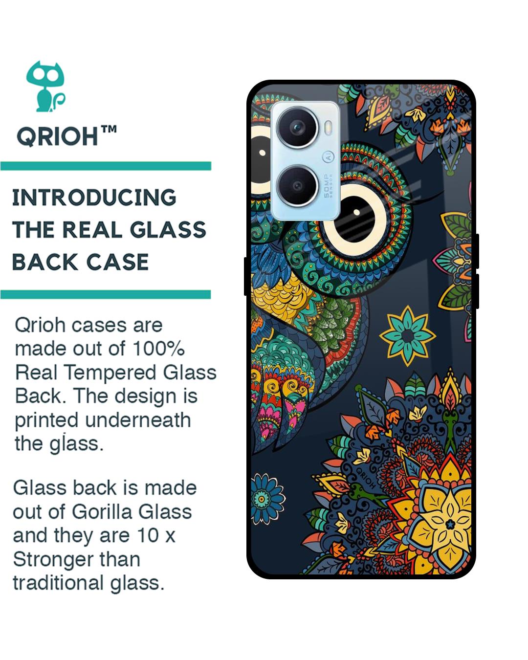 Shop Owl Art Printed Premium Glass Cover For Oppo A96 (Impact Resistant, Matte Finish)-Back