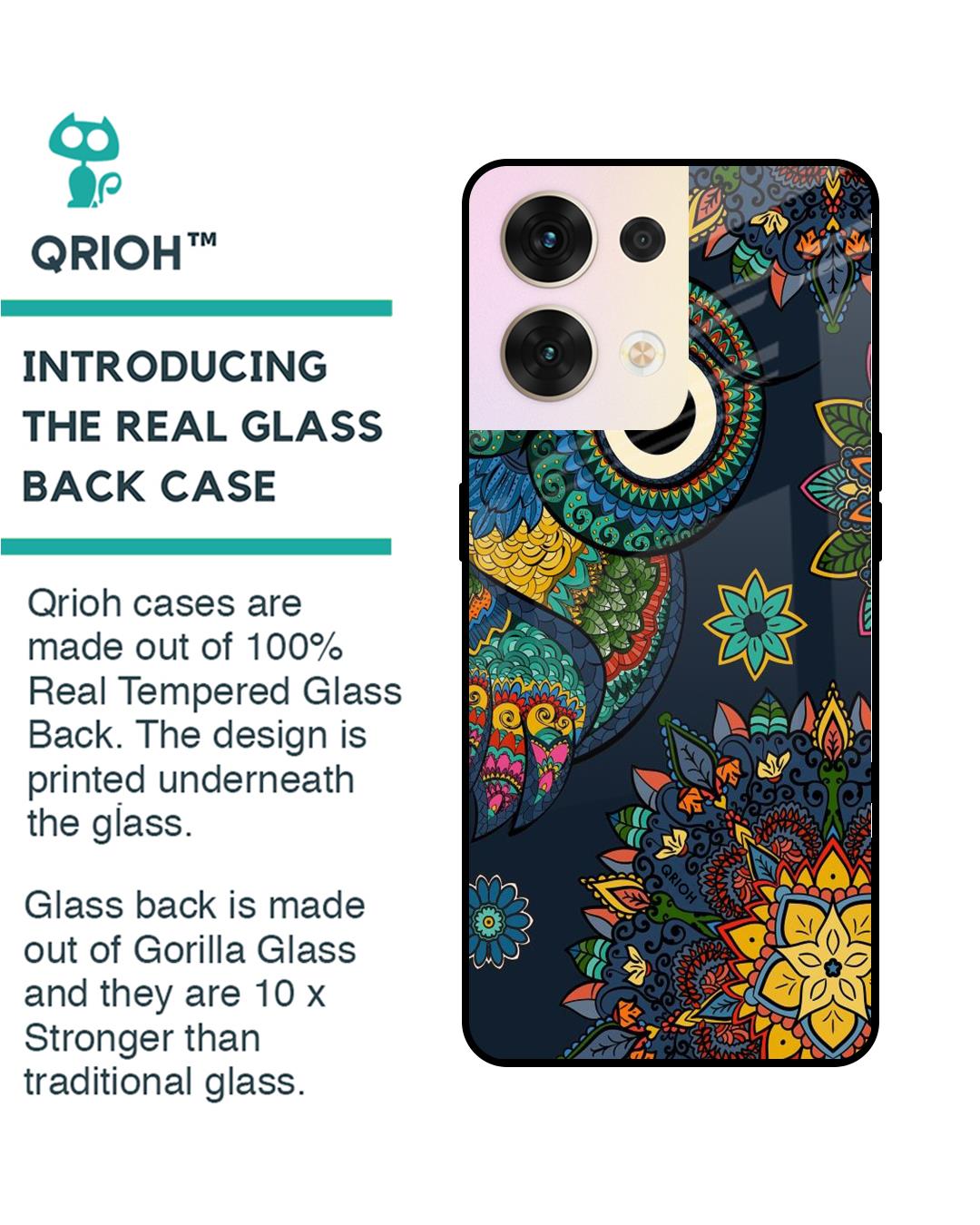 Shop Owl Art Printed Premium Glass Cover for Oppo Reno8 5G (Shock Proof, Scratch Resistant)-Back