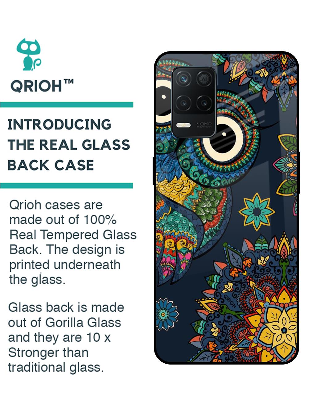 Shop Owl Art Printed Premium Glass Cover for Realme 8 5G (Shock Proof, Scratch Resistant)-Back
