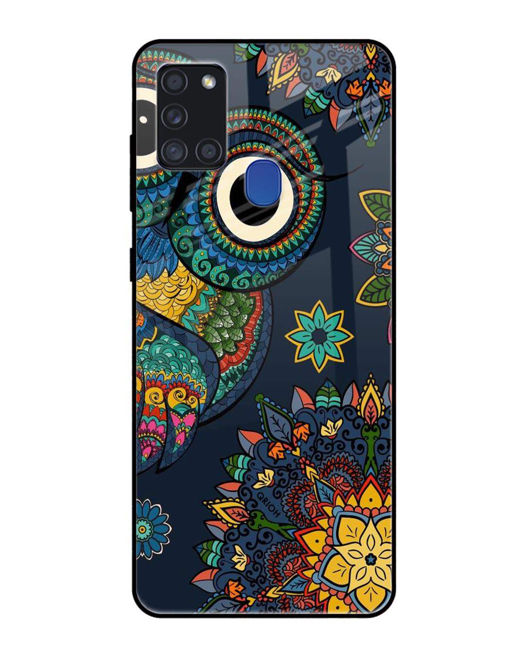 Shop Owl Art Printed Premium Glass Cover For Samsung Galaxy A21s(Impact Resistant, Matte Finish)-Back