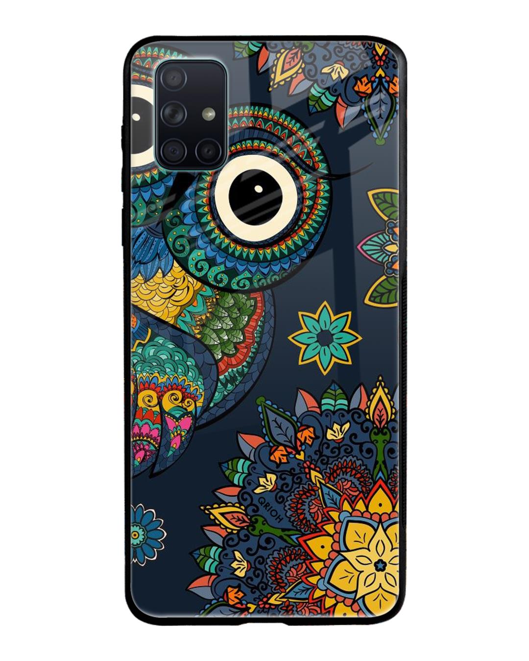 Shop Owl Art Printed Premium Glass Cover For Samsung Galaxy A71(Impact Resistant, Matte Finish)-Back