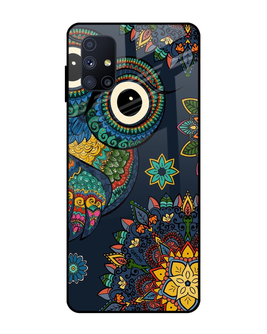 Shop Owl Art Printed Premium Glass Cover For Samsung Galaxy M51(Impact Resistant, Matte Finish)-Back