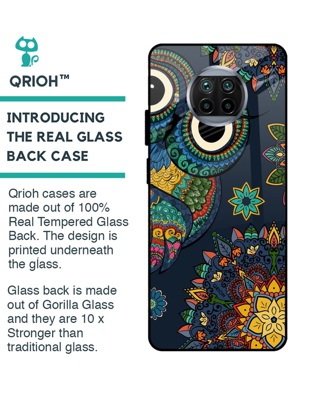 Shop Owl Art Printed Premium Glass Cover For Xiaomi Mi 10i 5G (Impact Resistant, Matte Finish)-Back