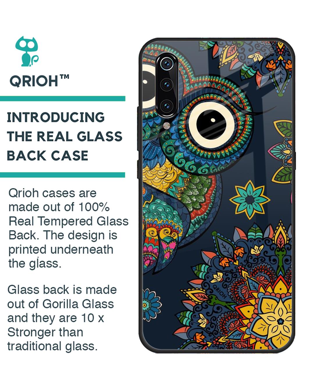Shop Owl Art Printed Premium Glass Cover For Xiaomi Mi A3 (Impact Resistant, Matte Finish)-Back