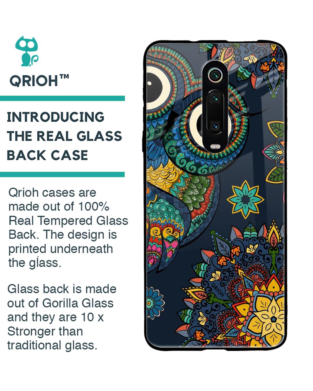 Shop Owl Art Printed Premium Glass Cover For Xiaomi Redmi K20 Pro (Impact Resistant, Matte Finish)-Back