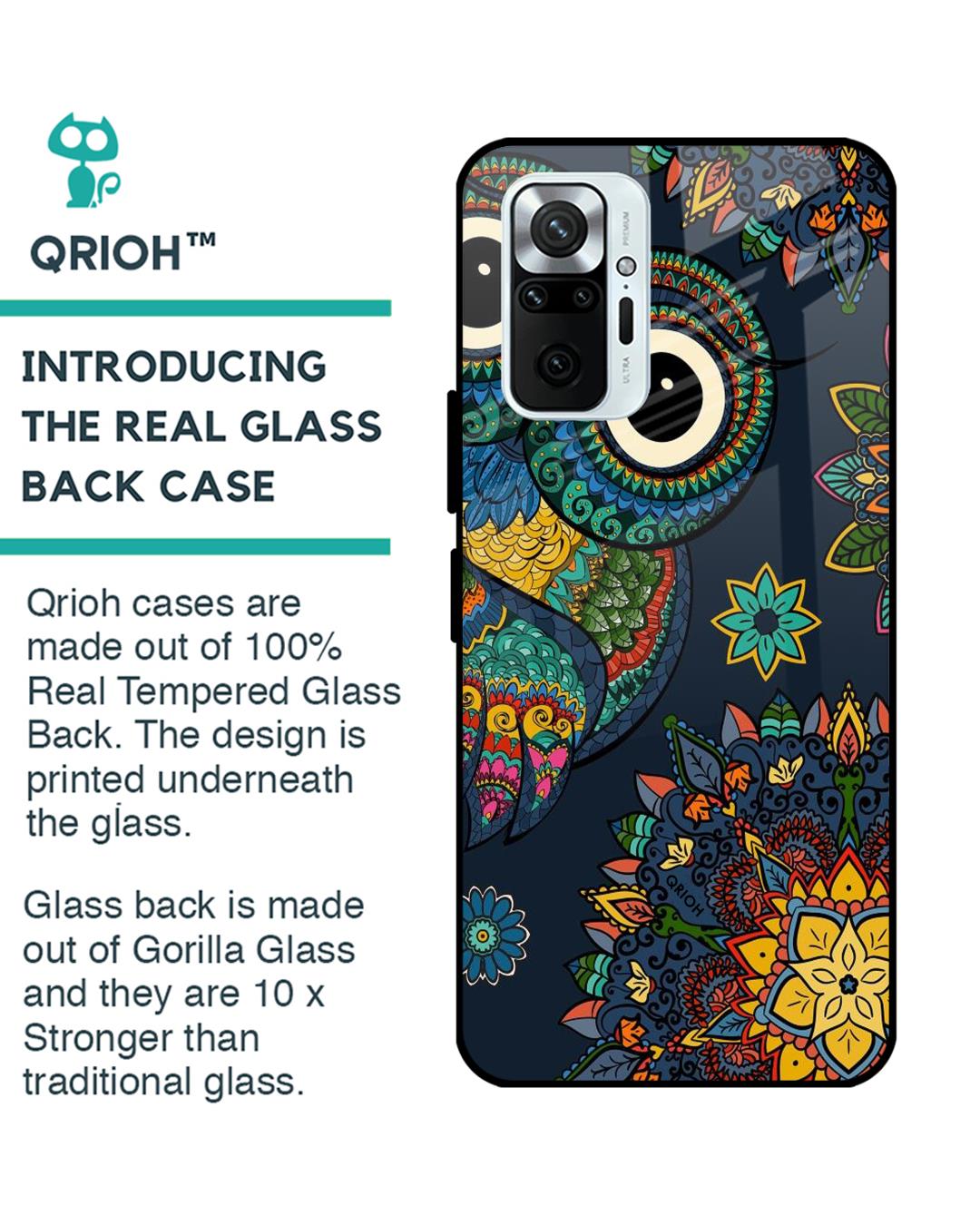 Shop Owl Art Printed Premium Glass Cover For Xiaomi Redmi Note 10 Pro (Impact Resistant, Matte Finish)-Back