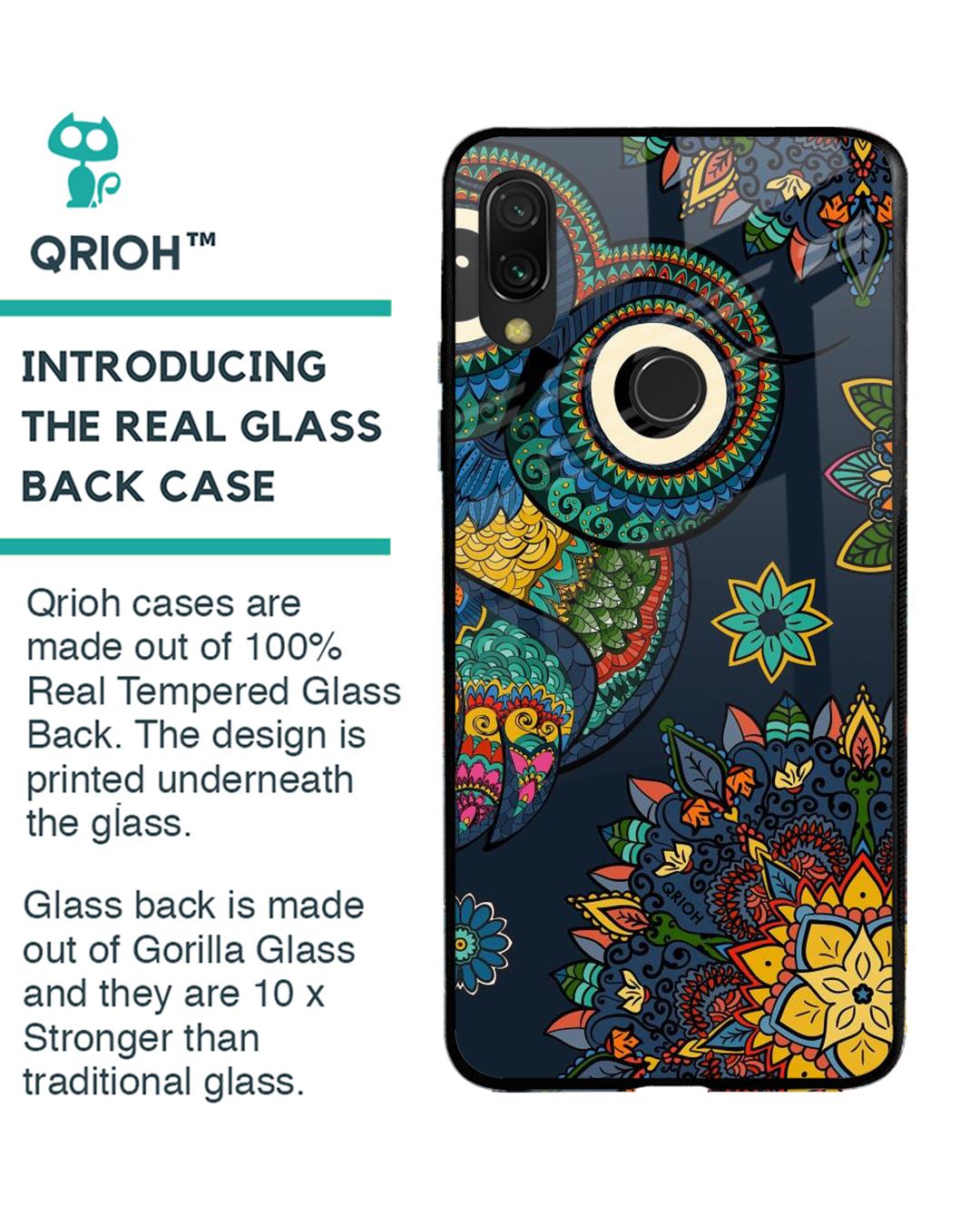 Shop Owl Art Printed Premium Glass Cover For Xiaomi Redmi Note 7 Pro (Impact Resistant, Matte Finish)-Back
