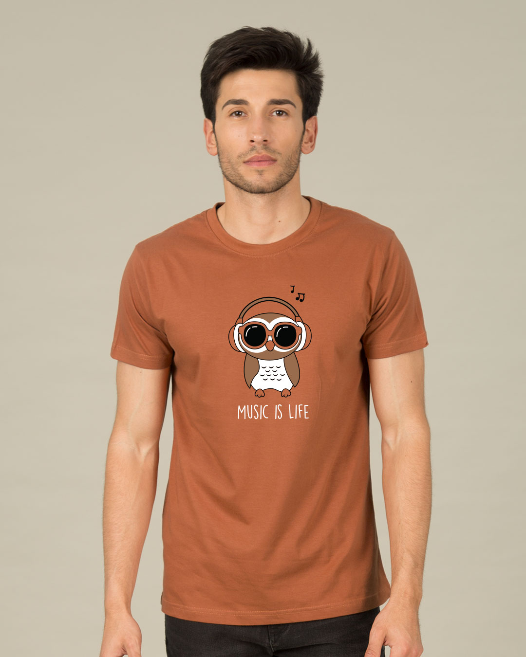Shop Owl Headphones Half Sleeve T-Shirt-Back