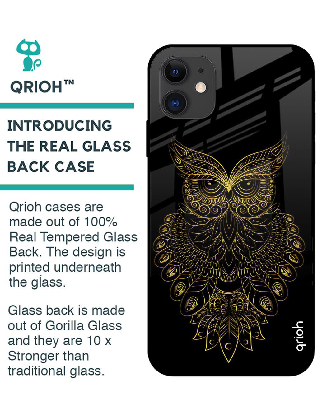 Shop Owl Printed Premium Glass Cover for iPhone 12 (Shock Proof, Lightweight)-Back