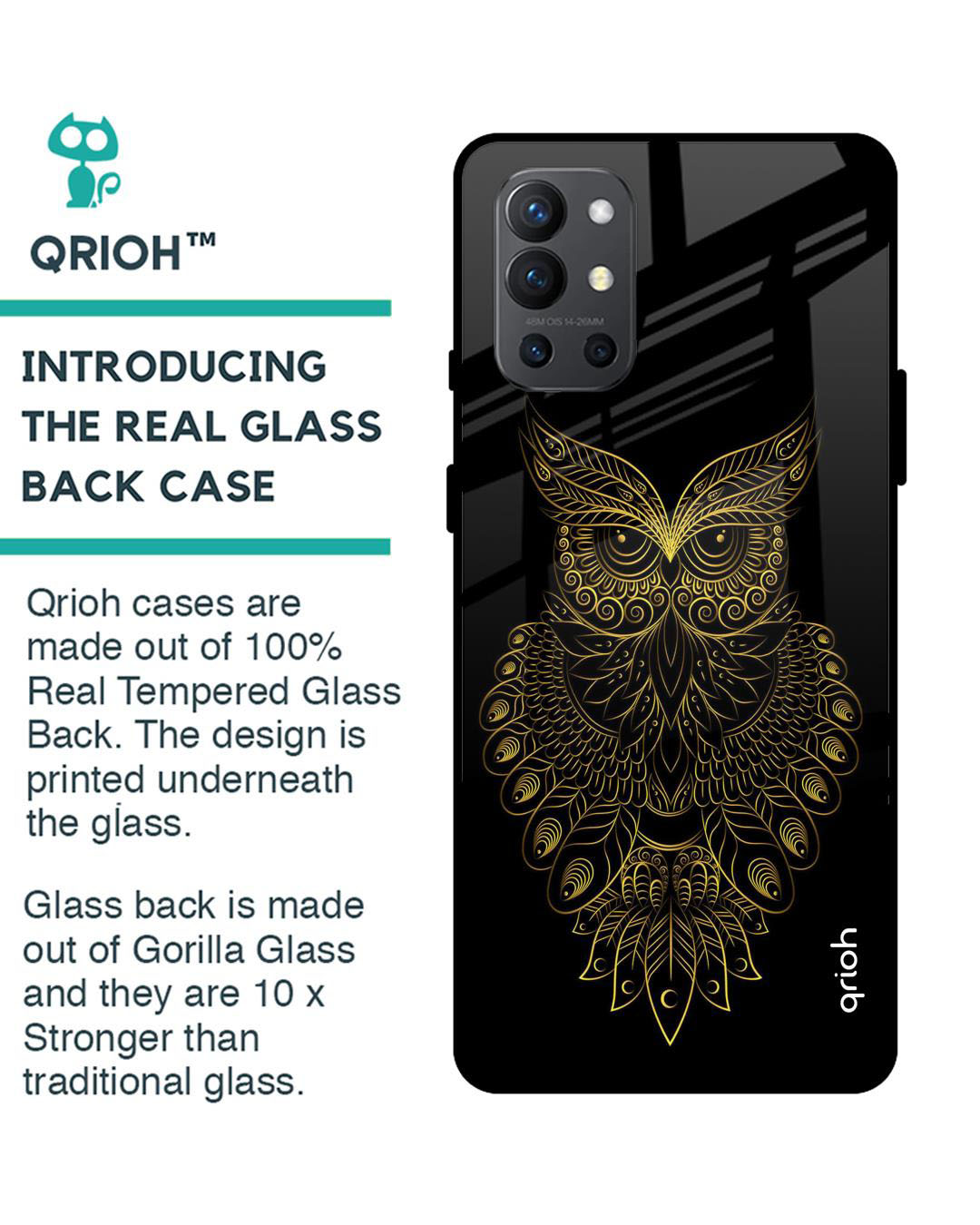 Shop Owl Printed Premium Glass Cover for OnePlus 9R (Shock Proof, Lightweight)-Back