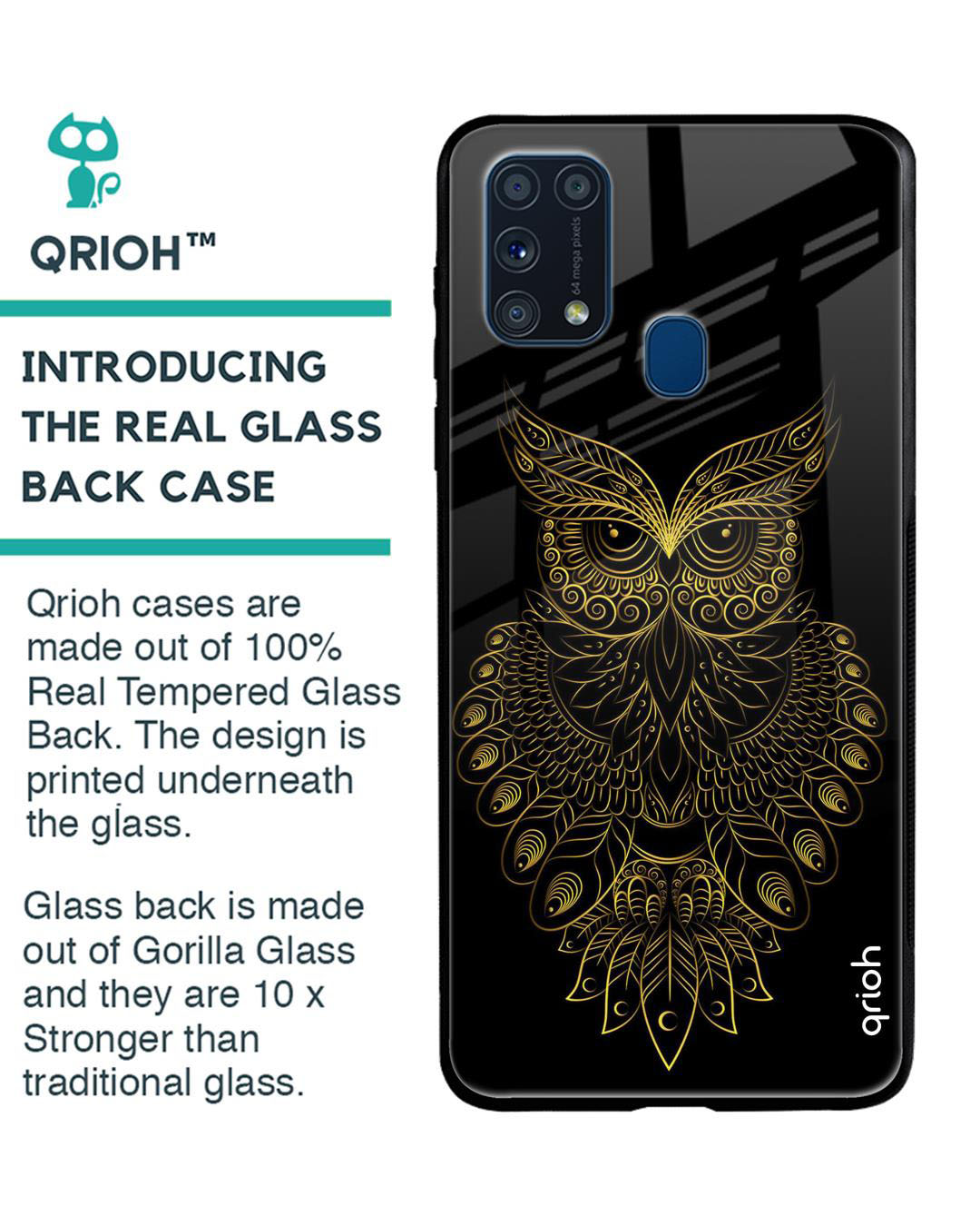 Shop Owl Printed Premium Glass Cover for Samsung Galaxy M31 (Shock Proof, Lightweight)-Back