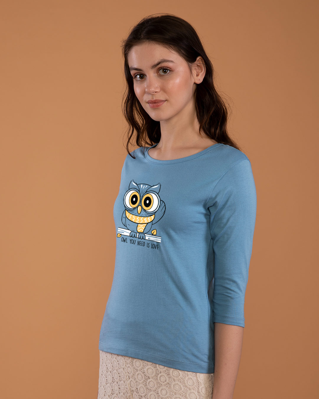 Shop Owl You Need Is Love Round Neck 3/4th Sleeve T-Shirt-Back