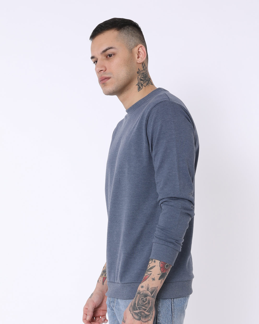 Shop Oxford Blue Melange Fleece Sweater-Back