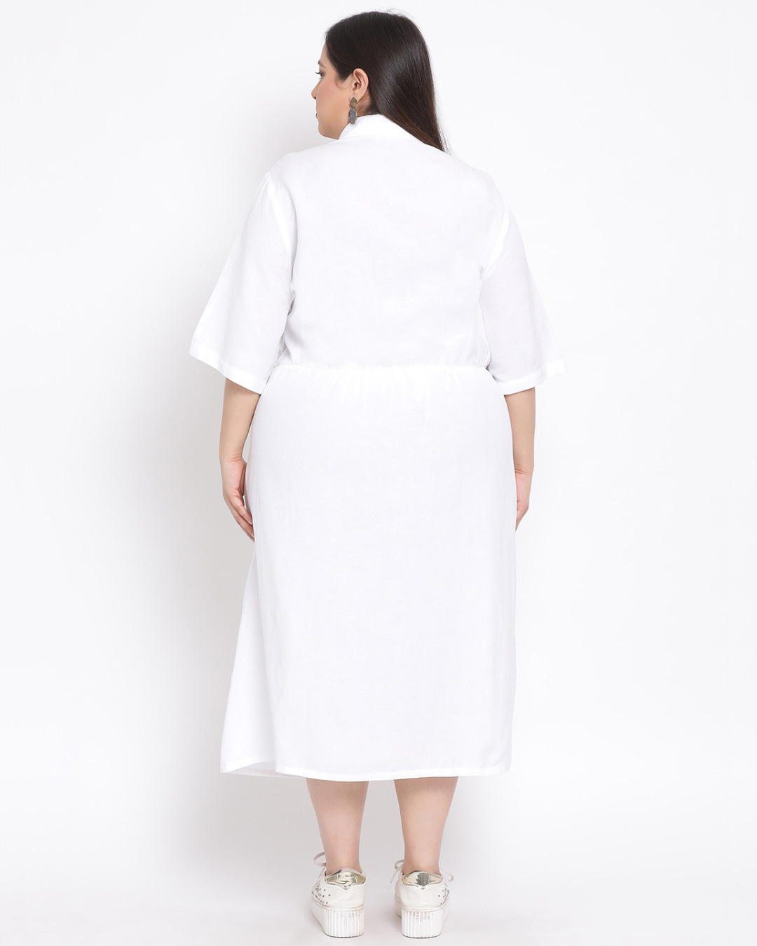 Shop Women's Plus Size White Solid Collared Dress-Back