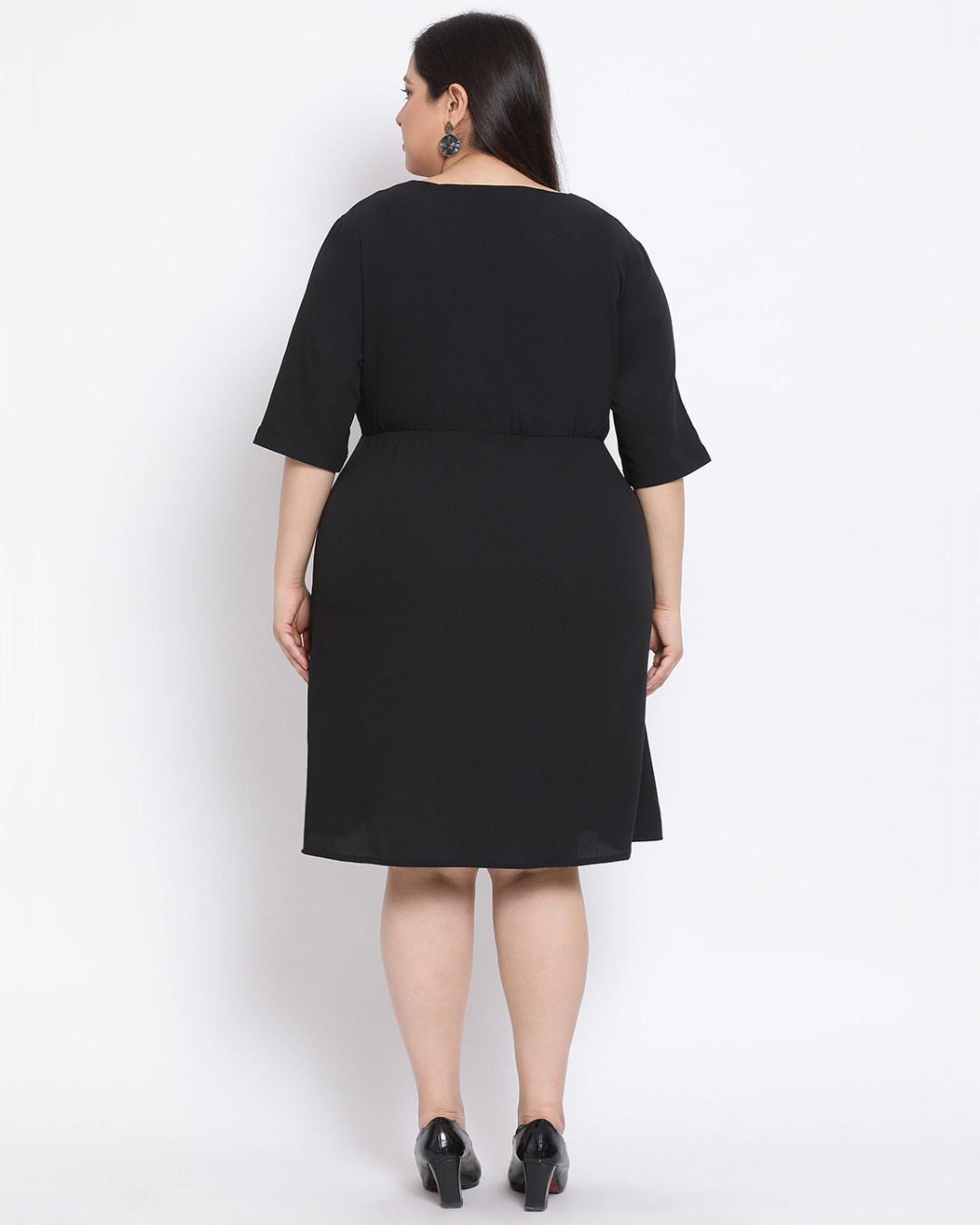 Shop Women's Plus Size Black Solid Square Neck Dress-Back