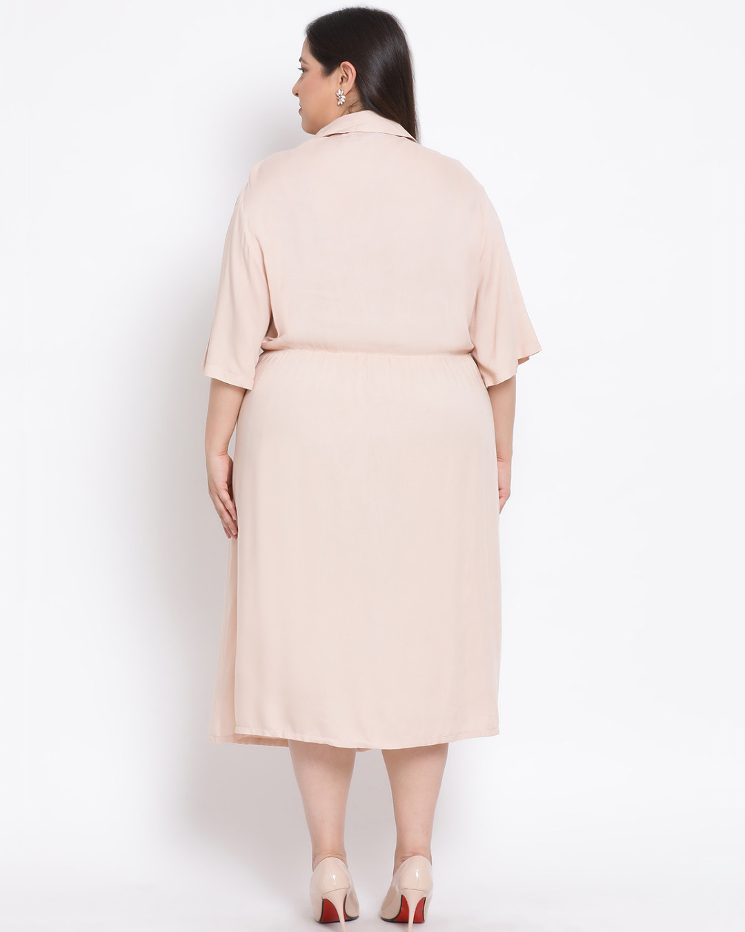 Shop Women's Plus Size Beige Solid Collared Dress-Back