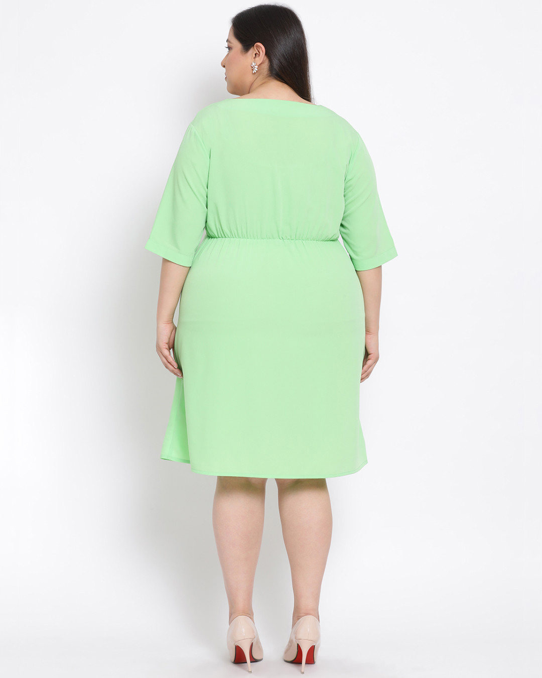 Shop Women's Plus Size Green Solid Square Neck Dress-Back