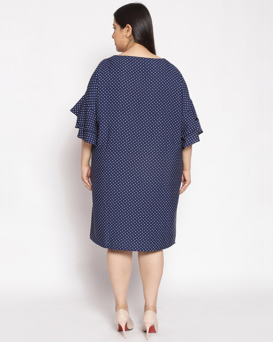 Shop Women's Plus Size Blue Polka Print Round Neck Dress-Back