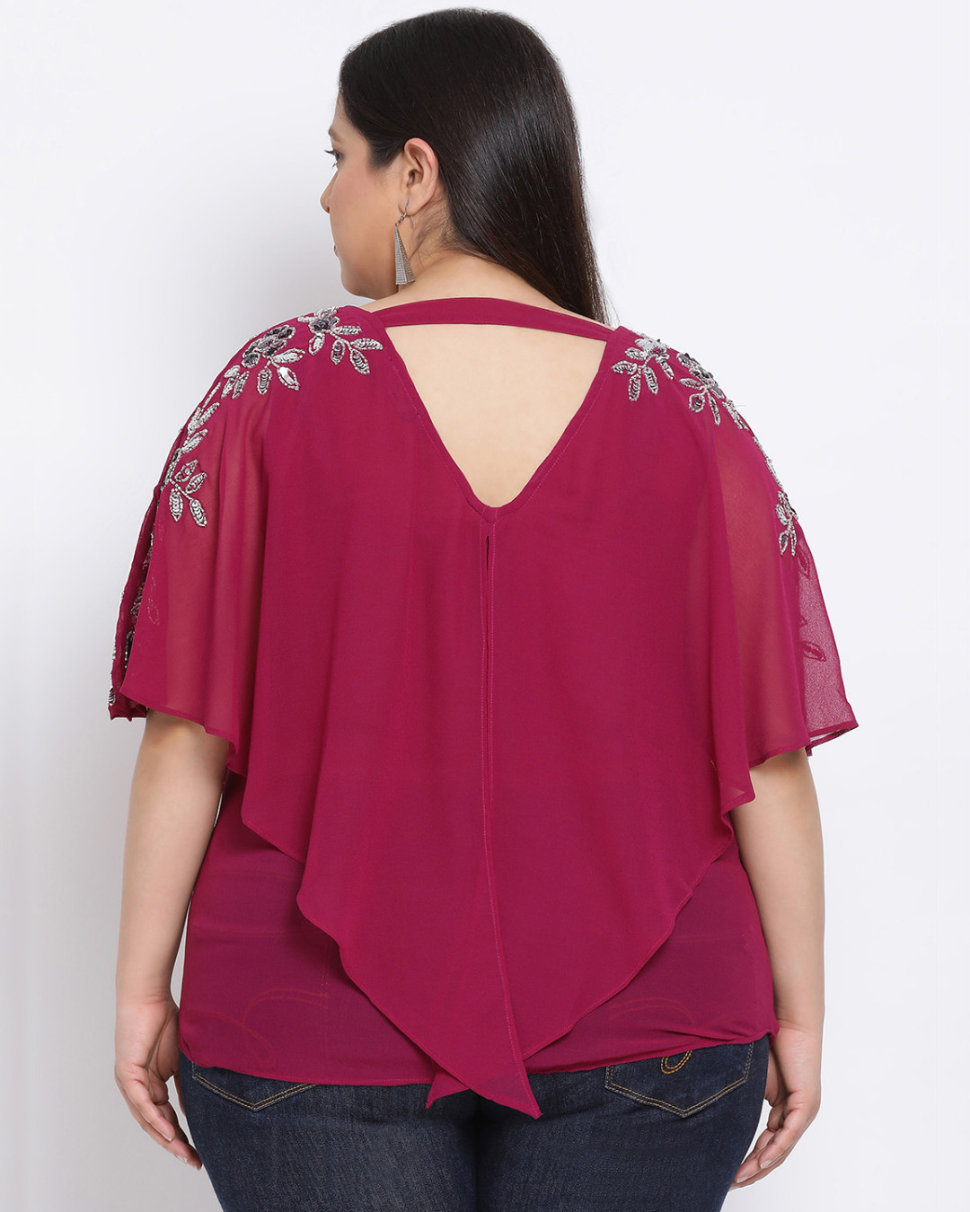 Shop Women's Plus Size Purple Embellished Round Neck Top-Back